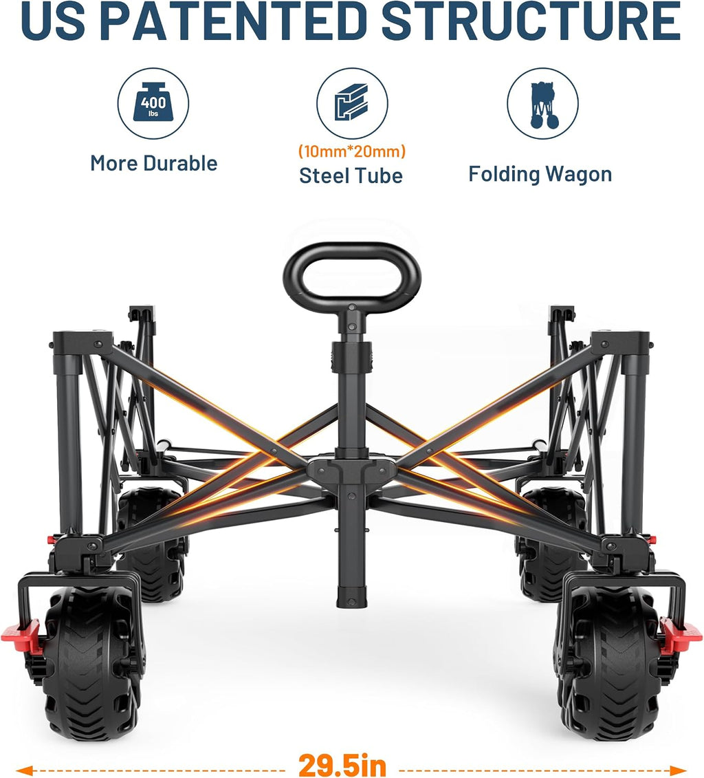 TIMBER RIDGE 600L Beast Wagon 26' W Extra Wide All Terrain Folding w/Big Wheels, Cargo Net & Tailgate, 26' W and 54.5' L, 400lbs Heavy Duty Collapsible Portable Cart for Camping, Sports, Dogs, Blue