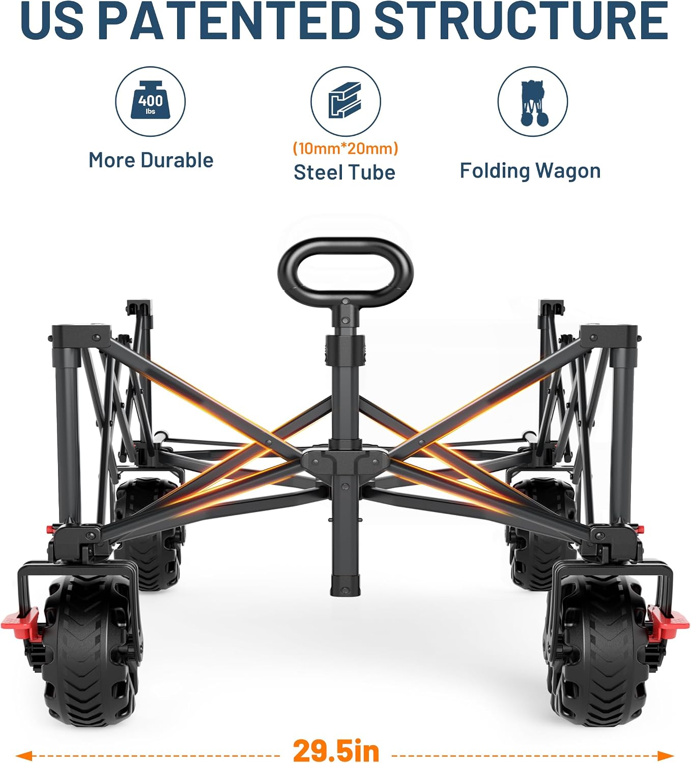 TIMBER RIDGE 600L Beast Wagon 26' W Extra Wide All Terrain Folding w/Big Wheels, Cargo Net & Tailgate, 26' W and 54.5' L, 400lbs Heavy Duty Collapsible Portable Cart for Camping, Sports, Dogs, Blue