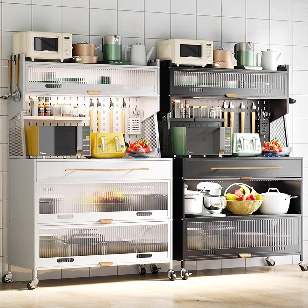 5-Tier Standing Kitchen Baker's Rack, 5 Tiers Storage Cabinet for Kitchen, with Drawers, for Kitchen Hutch, Home, Office, Pantry(Black,60cm)