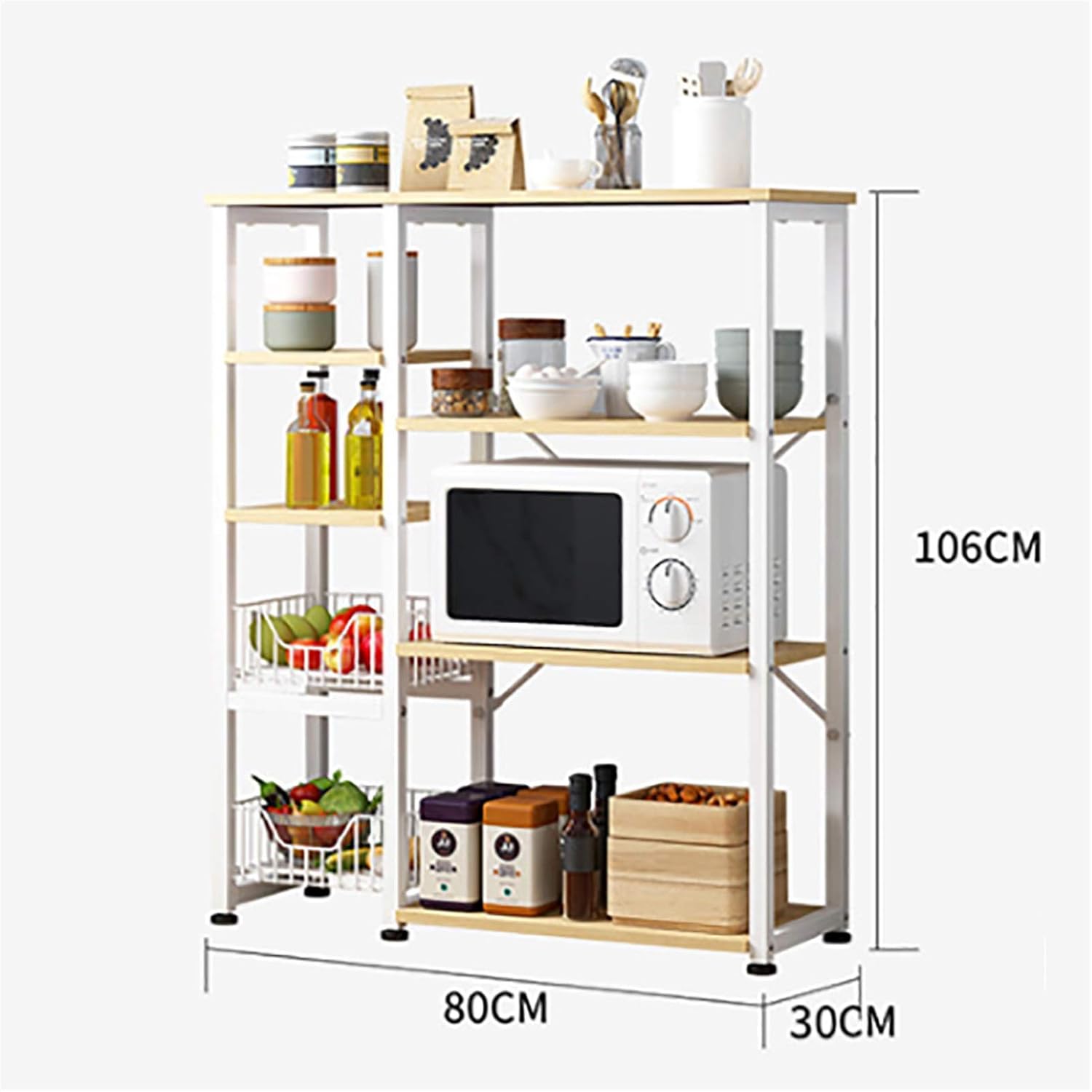 Shelf Unit Microwave Stand with Storage and Drawer Storage Cart Workstation Shelf 4-Tier Kitchen Baker's Rack Utility Shelf for Kitchen Cabinet Tableware (Color : White Size : 80x30x106cm)