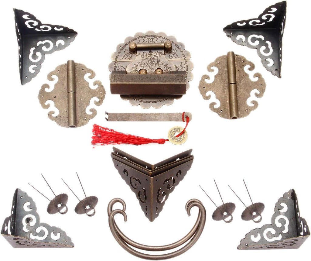 Hinges Heavy Duty Brass Chinese Decorative Hardware for Furniture Wooden Box Buckle Hasp Latch Lock Hinge Corner Protectors Handle Washers and Pins for Cabinets