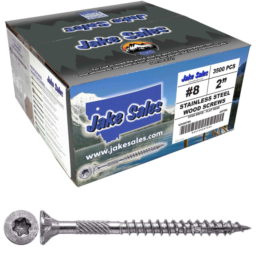 #8 x 2 Silver Stainless Steel Wood Screw Torx/Star Drive Head - Grade 305 Stainless Steel - (Full Box - 3500 Approx. Screw Count)