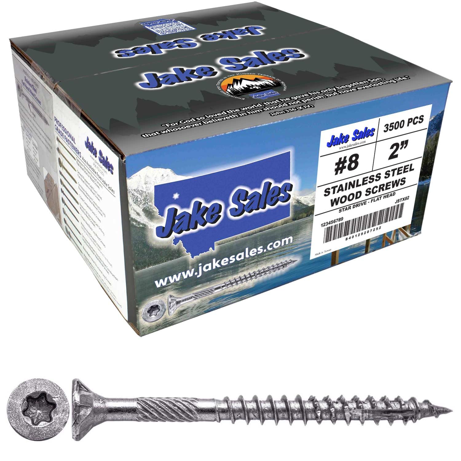 #8 x 2 Silver Stainless Steel Wood Screw Torx/Star Drive Head - Grade 305 Stainless Steel - (Full Box - 3500 Approx. Screw Count)