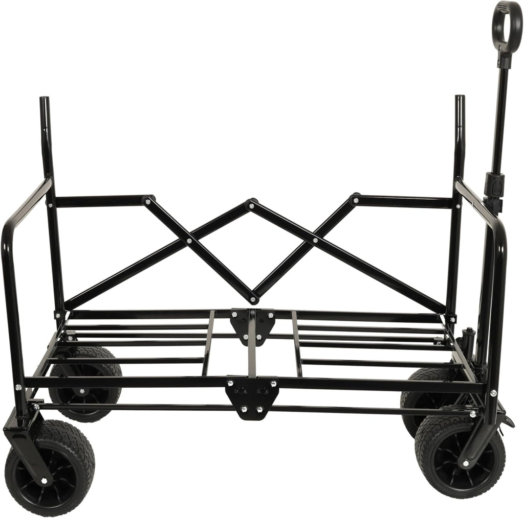 3-in-1 Heavy-Duty Convertible Folding Wagon Cart with Bench Seat & Storage – 500lb Capacity, 180L All-Terrain Wagon for Camping, Beach, Sports, & Garden – 360° Swivel Wheels (Orange)