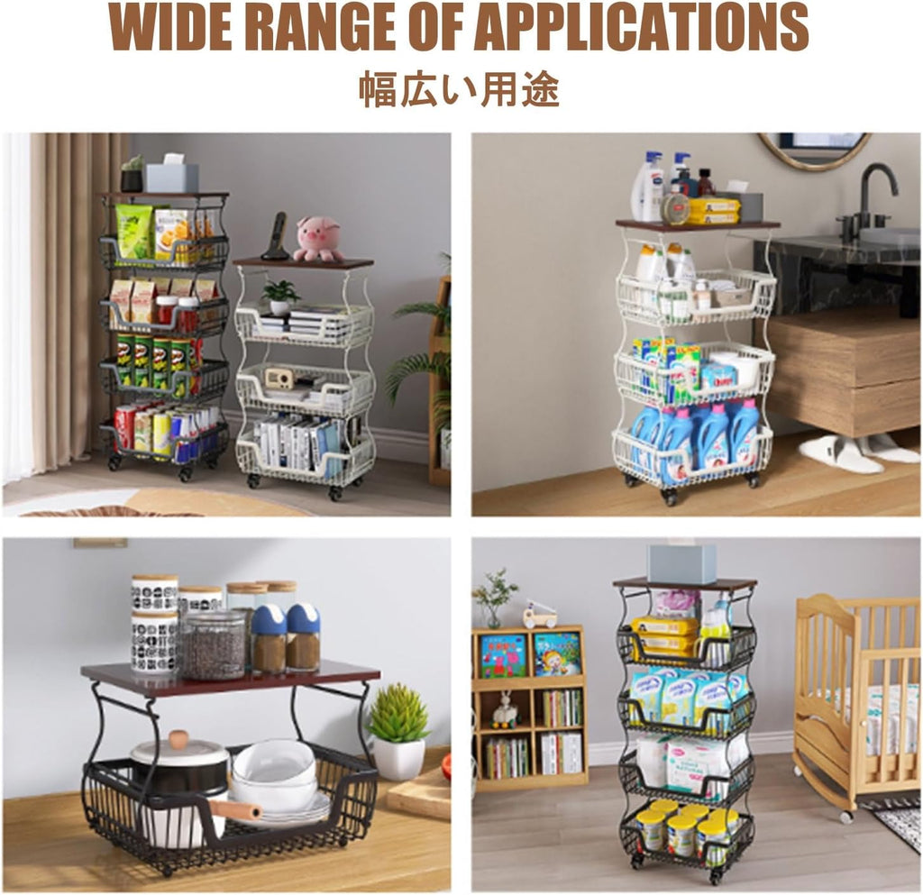 Kitchen Racks，Bakers Rack，Kitchen Stands with Storage，Wheeled Fruit and Vegetable Storage Baskets, Food and Snack Organizers, and Storage Carts.(Black,41 * 27 * 56CM)