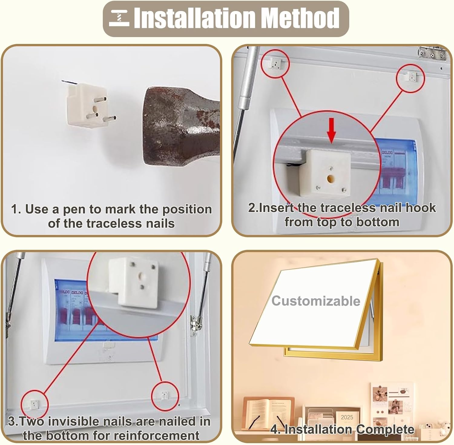 Gold Circuit Breaker Panel Cover Replacement, Custom Hide Distribution Box for Living Room, Metal Fuse Box Protection Cover with Aluminum Alloy Frame(60x50cm(23 5/8x19 3/4'))