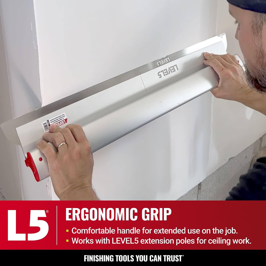 LEVEL5 Drywall Skimming Blade Set | 10, 16 & 24 Inch Skimming Blades, 37-63 Inch Extension Handle | Aluminum Body & Stainless Steel Blade | For Smoothing Walls and Ceilings | 5-440