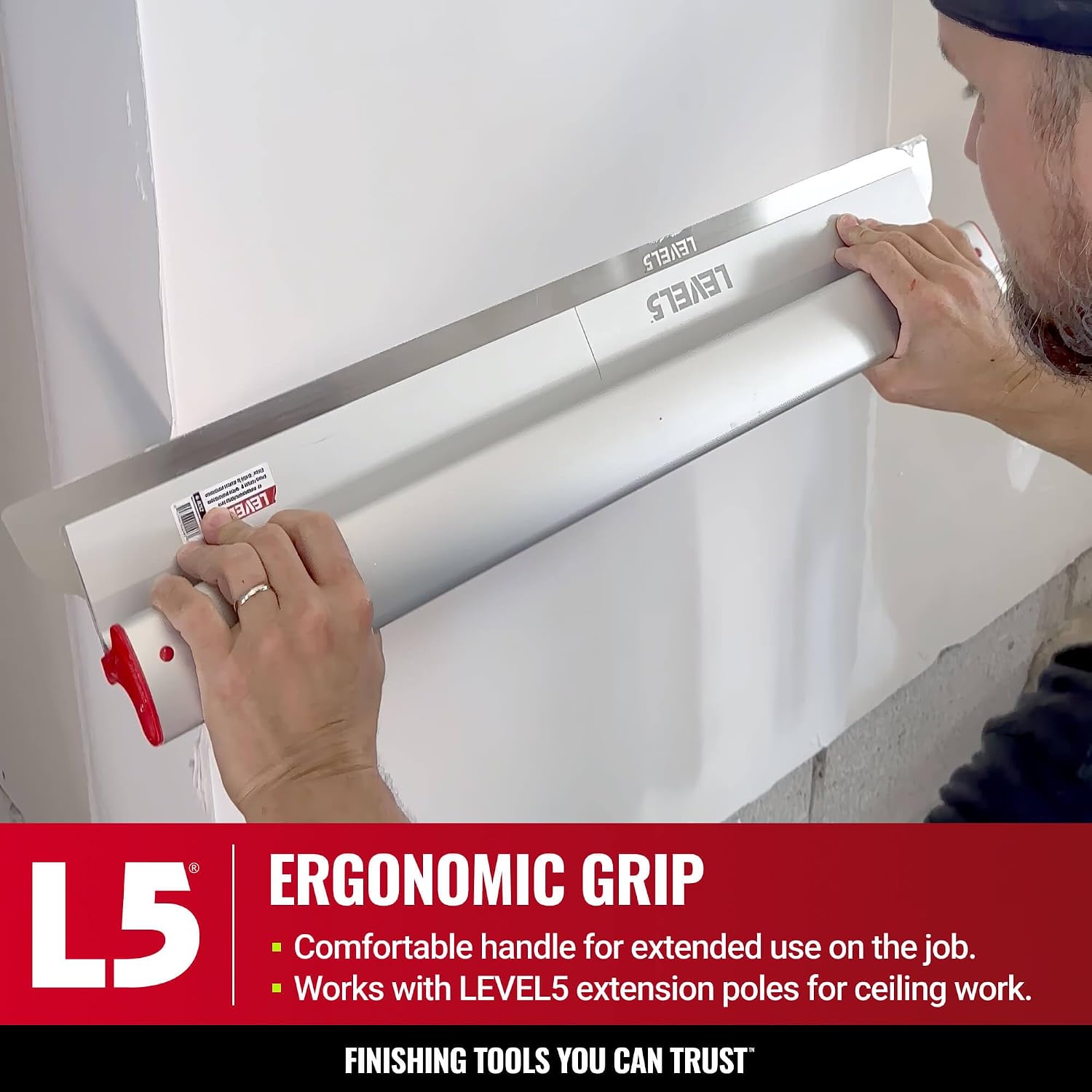 LEVEL5 Drywall Skimming Blade Set | 10, 16 & 24 Inch Skimming Blades, 37-63 Inch Extension Handle | Aluminum Body & Stainless Steel Blade | For Smoothing Walls and Ceilings | 5-440
