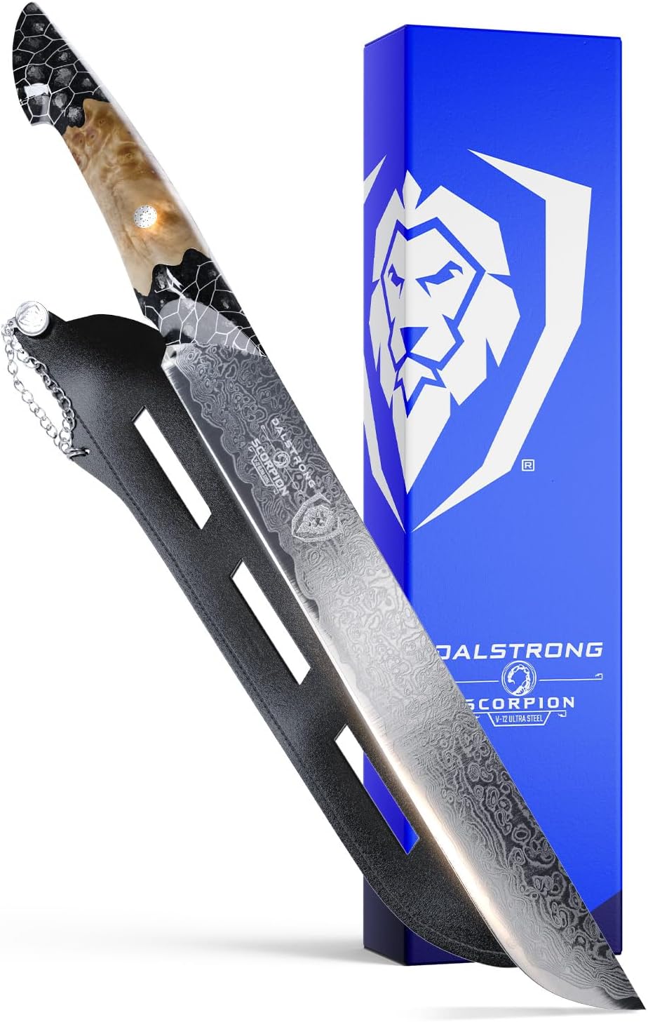 Dalstrong Meat Slicer Knife - 11'-Scorpion Series - Venom Edition - Japanese Steel Chef Knife - Spiral Sandstorm Blade Pattern - Black Honeycomb Resin Handle - w/Leather Sheath