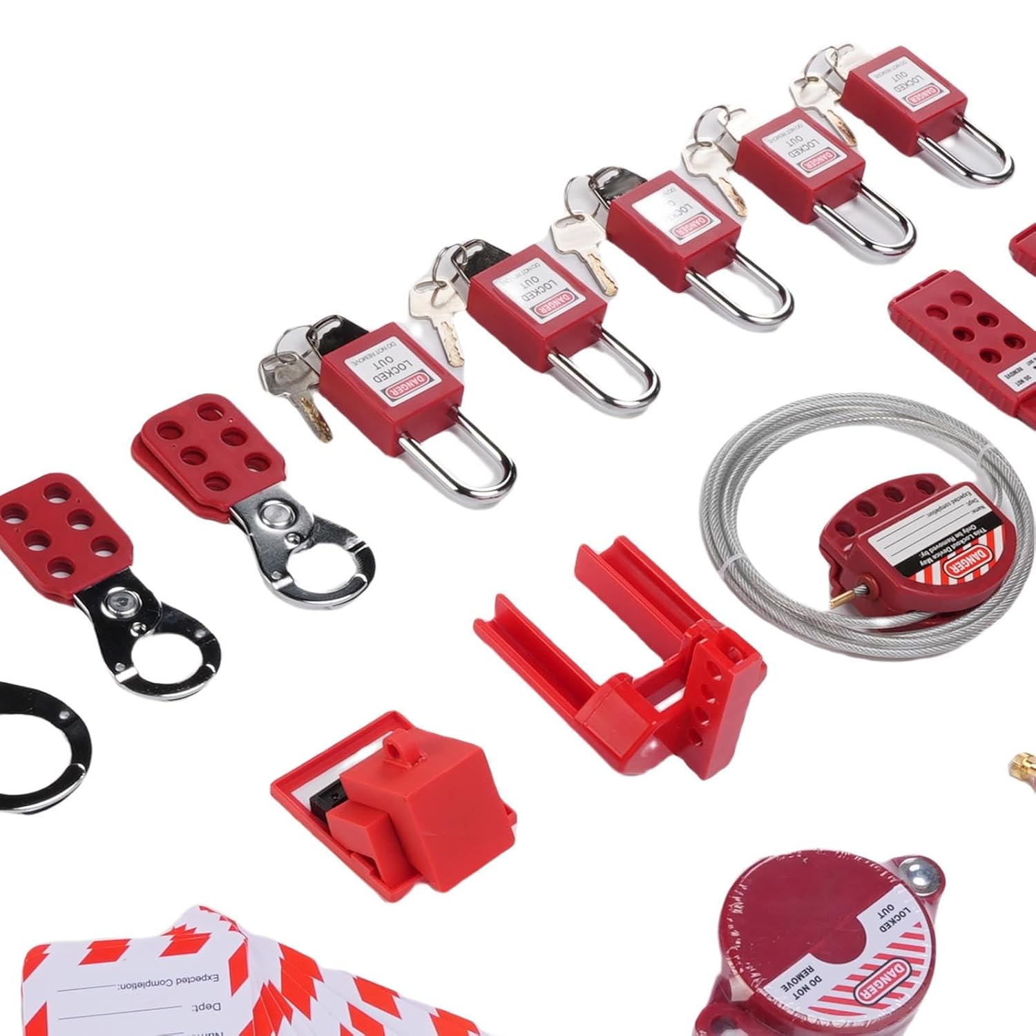 Focket Lockout Tagout Kit, 48 Pcs Lock Out Tag Out Kit with Storage Box for Group Lockout Hasps Universal Multi Pole Clamp On Circuit Breaker Lock Loto Padlock Safety Padlock Set