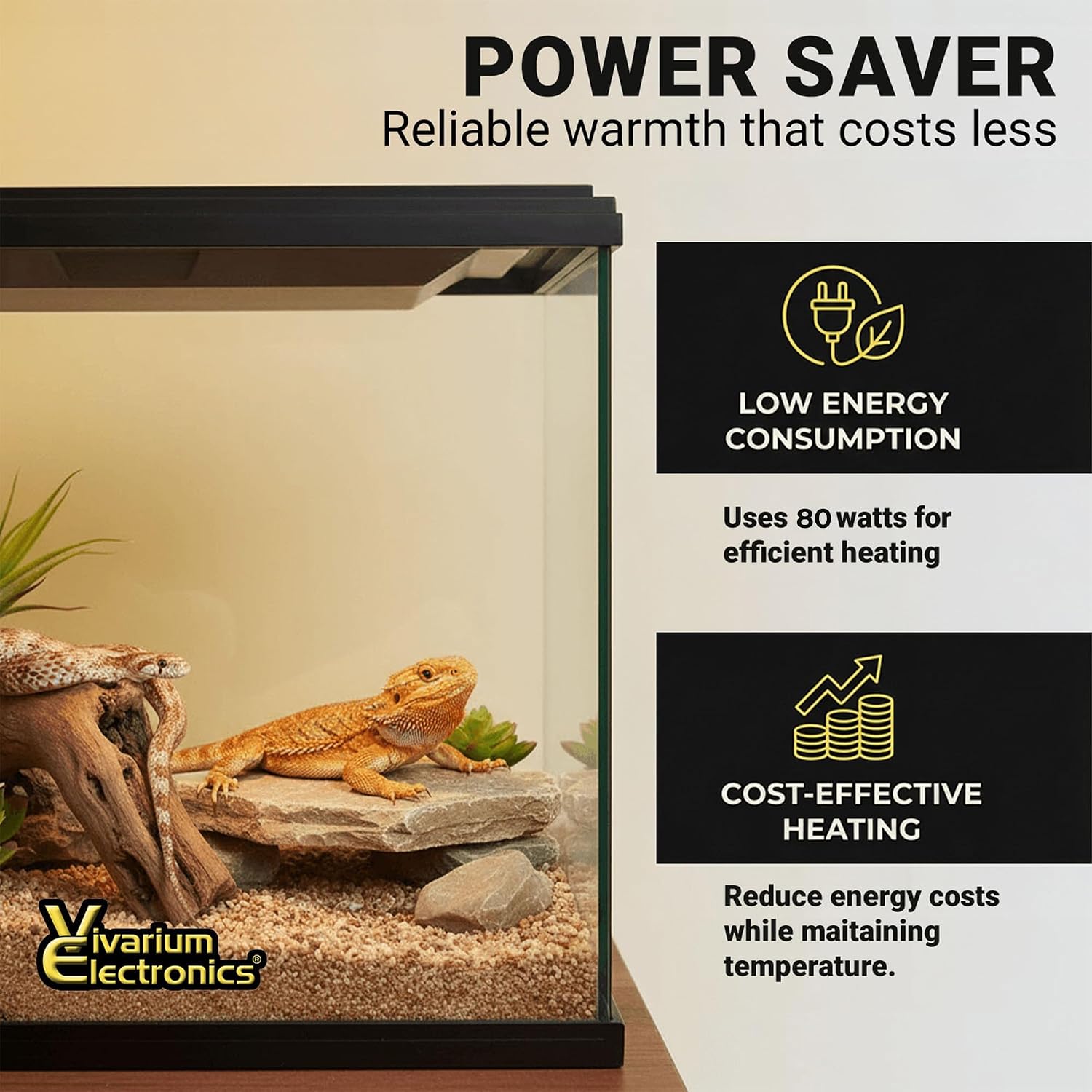 Radiant Heat Panels Made in USA 80W–Premium Reptile Heater Mounts Easily with Included Screws Reptile Heat Panel, Snake Heater, Bearded Dragon, Gecko and Hermit Crab Accessories