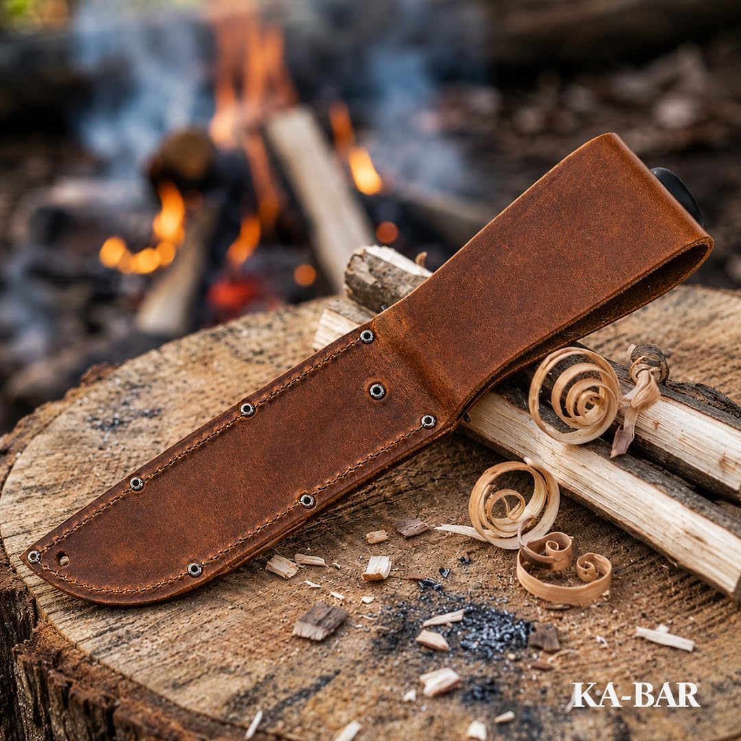 KA-BAR 1218 USMC Full-Size Fighting Knife – 7' Serrated Blade with Leather Sheath