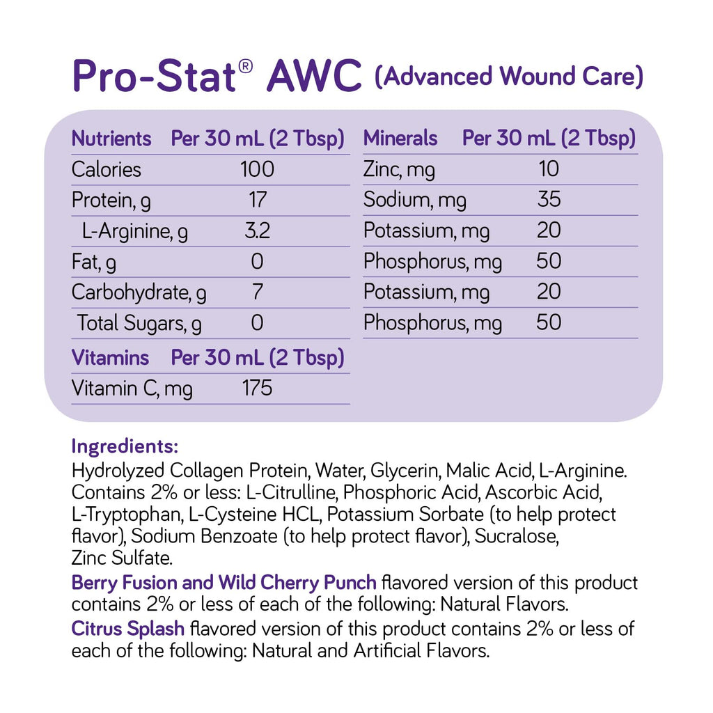 Pro-Stat Advanced Wound Care (AWC), Concentrated Liquid Protein Medical Food - Berry Fusion Flavor, 30 Fl Oz bottle (Case of 4)