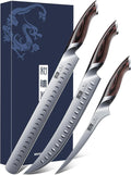 HOSHANHO Carving Knife Set 3PCS, Japanese High Carbon Steel Brisket Slicing Knife Sets with Ergonomic Pakkawood Handle, Butcher Knife Breaking Knife Boning Knife for Meat Cutting