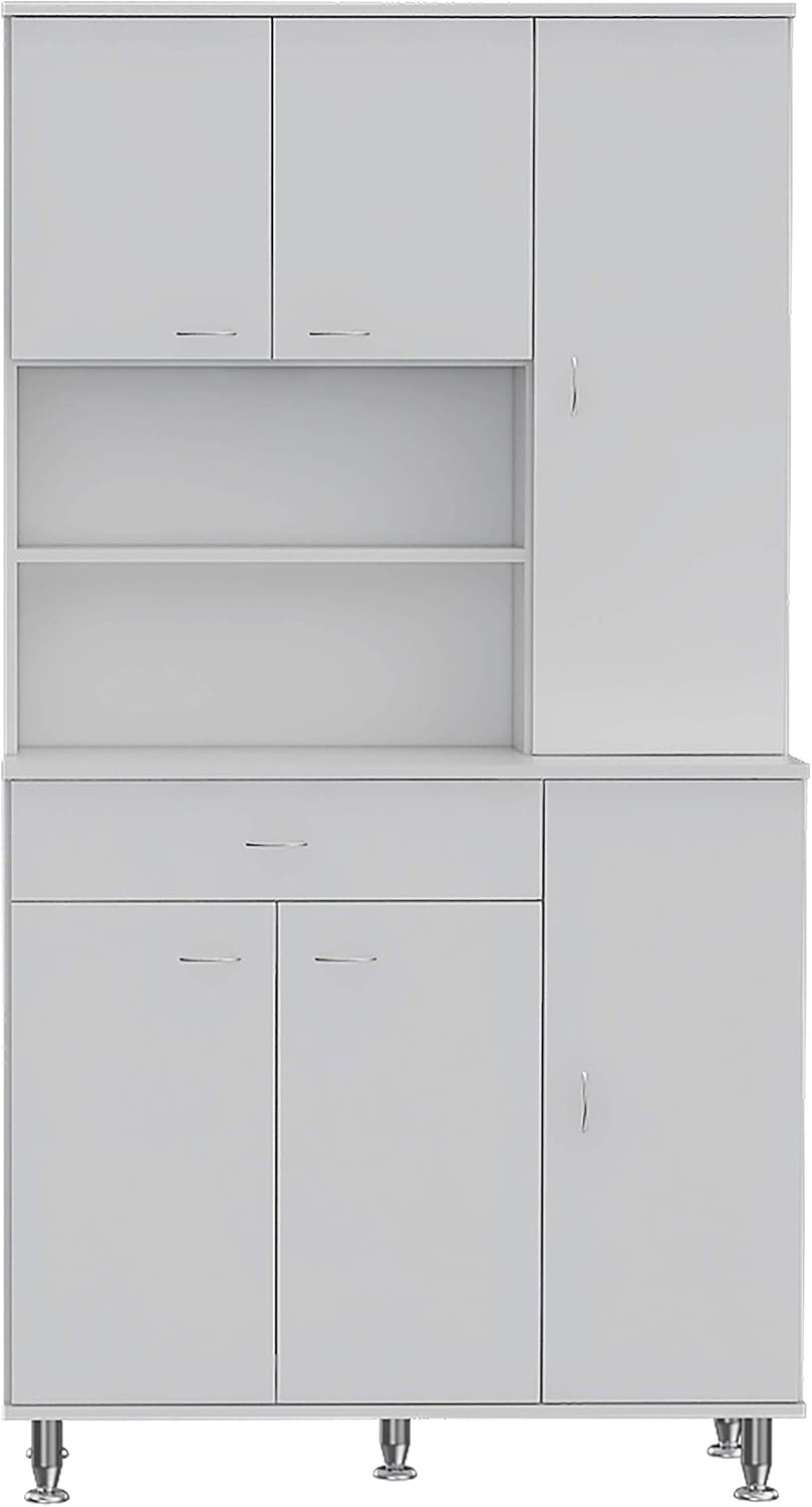 66' 10 Shelves & 1 Drawer Freestanding Storage Cabinet, Kitchen Storage Bakers Rack with 6 Covered Doors, Utility Food Cupboard for Home Kitchen Areas, White
