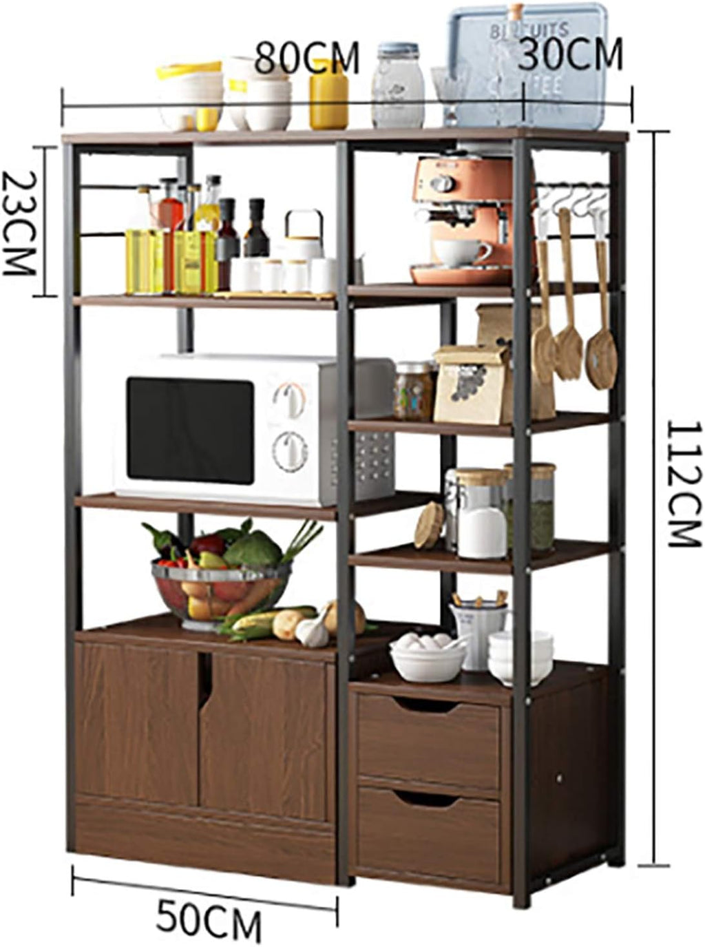 Shelf Unit Microwave Stand With Storage And Drawer Storage Cart Workstation Shelf Multilayer Kitchen Baker's Rack Utility Shelf For Kitchen Cabinet Tableware ( Color : Coffee Size : 80x30x112cm )