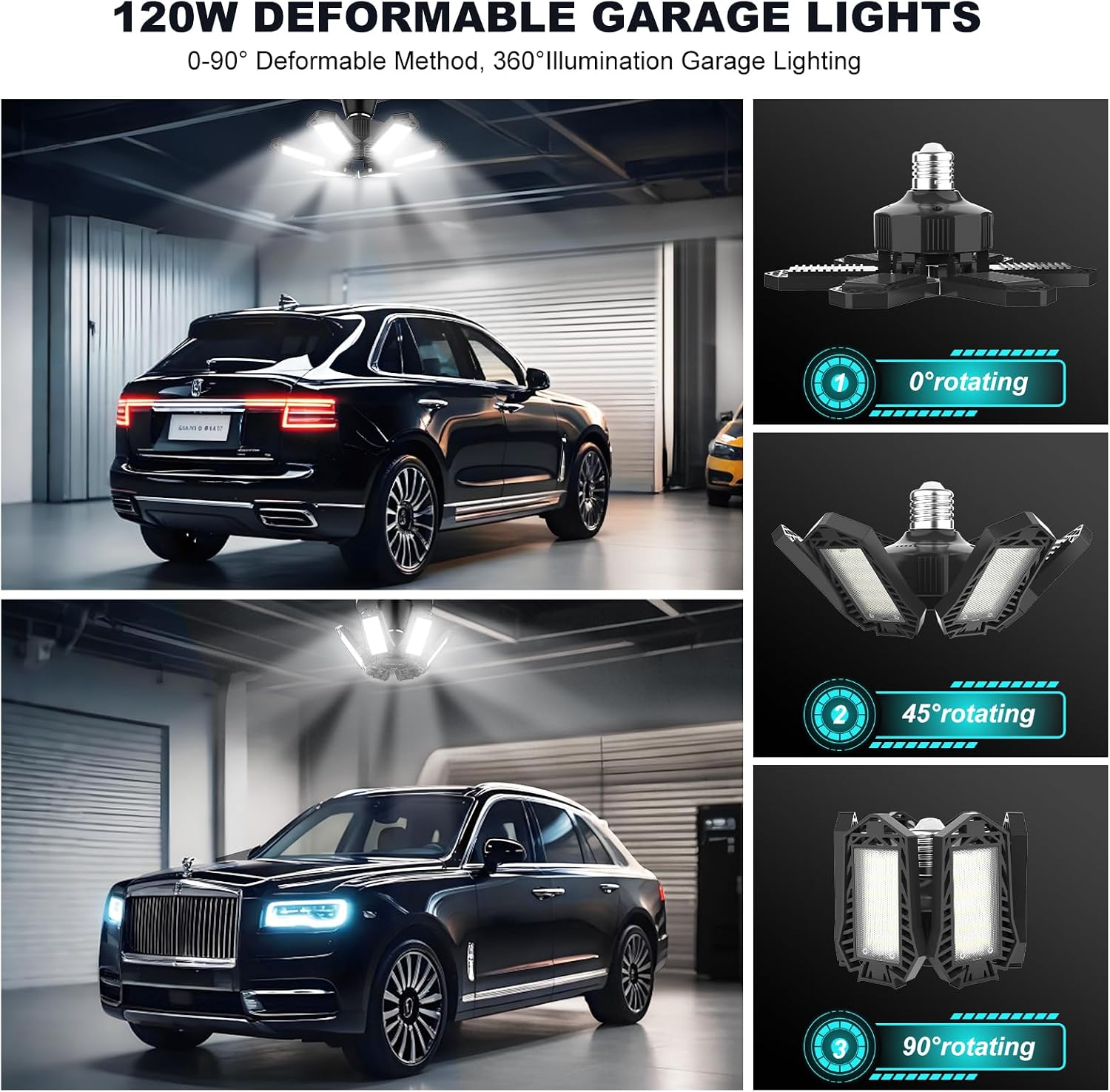 Led Garage Lights Bulb 10 Pack 120W Super Bright Ceiling Led Shop Lights 6 Deformable Panels Screw in E26/E27 6500K 12000 LM Deformable Garage Light Ideal for Basement Attic and Workshop