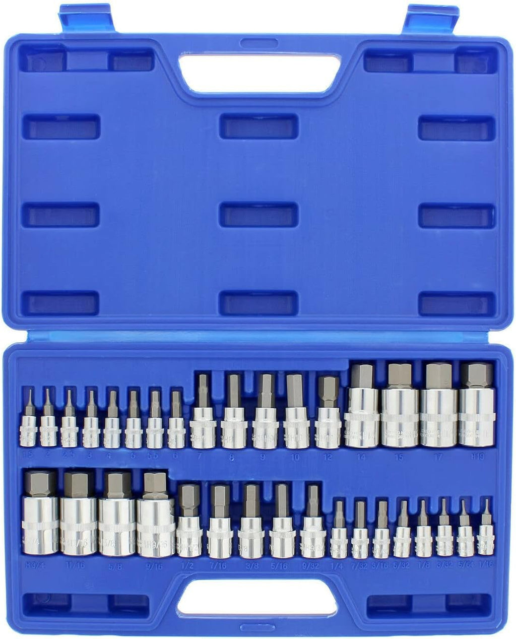 34 Piece Allen Socket Set SAE and Metric Hex Bit Set 3/8, 1/4, 1/2 Inch