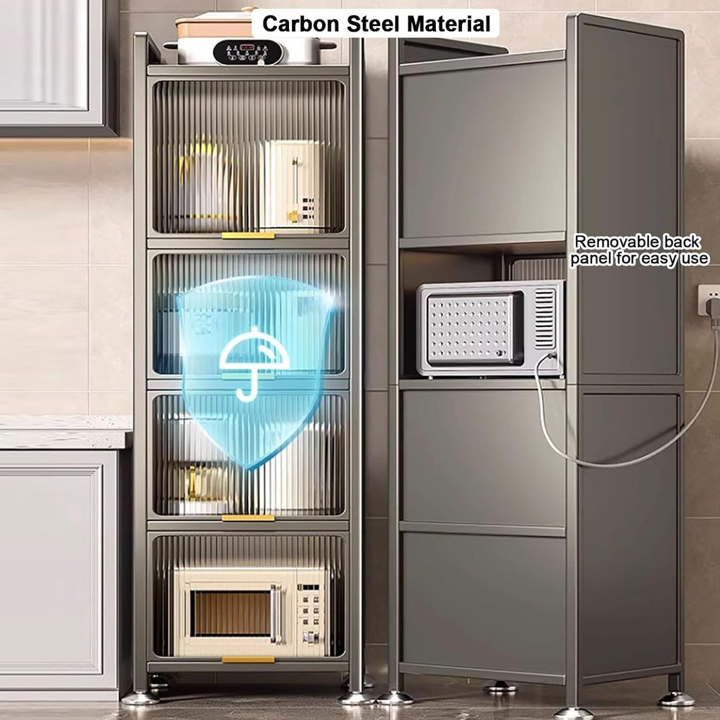 Coffee Bar Cabinet with Drawer, 4/5-Tier Microwave Stand, Kitchen Bakers Rack, Stylish Transparent Flip Door, Ideal for Dining Room Living Room,5,Layers,40cm/15.7in
