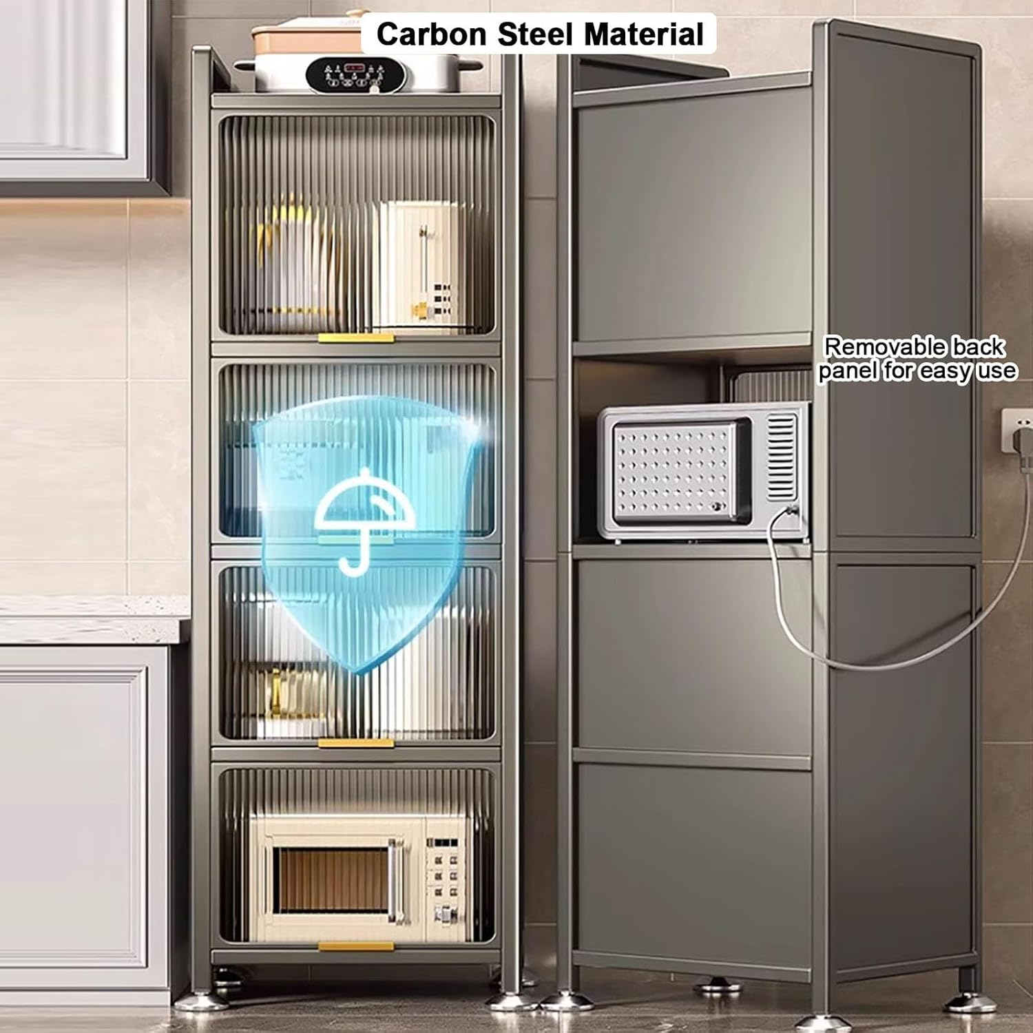 Coffee Bar Cabinet with Drawer, 4/5-Tier Microwave Stand, Kitchen Bakers Rack, Stylish Transparent Flip Door, Ideal for Dining Room & Living Room (Color: 5-Layers, Size: 40)