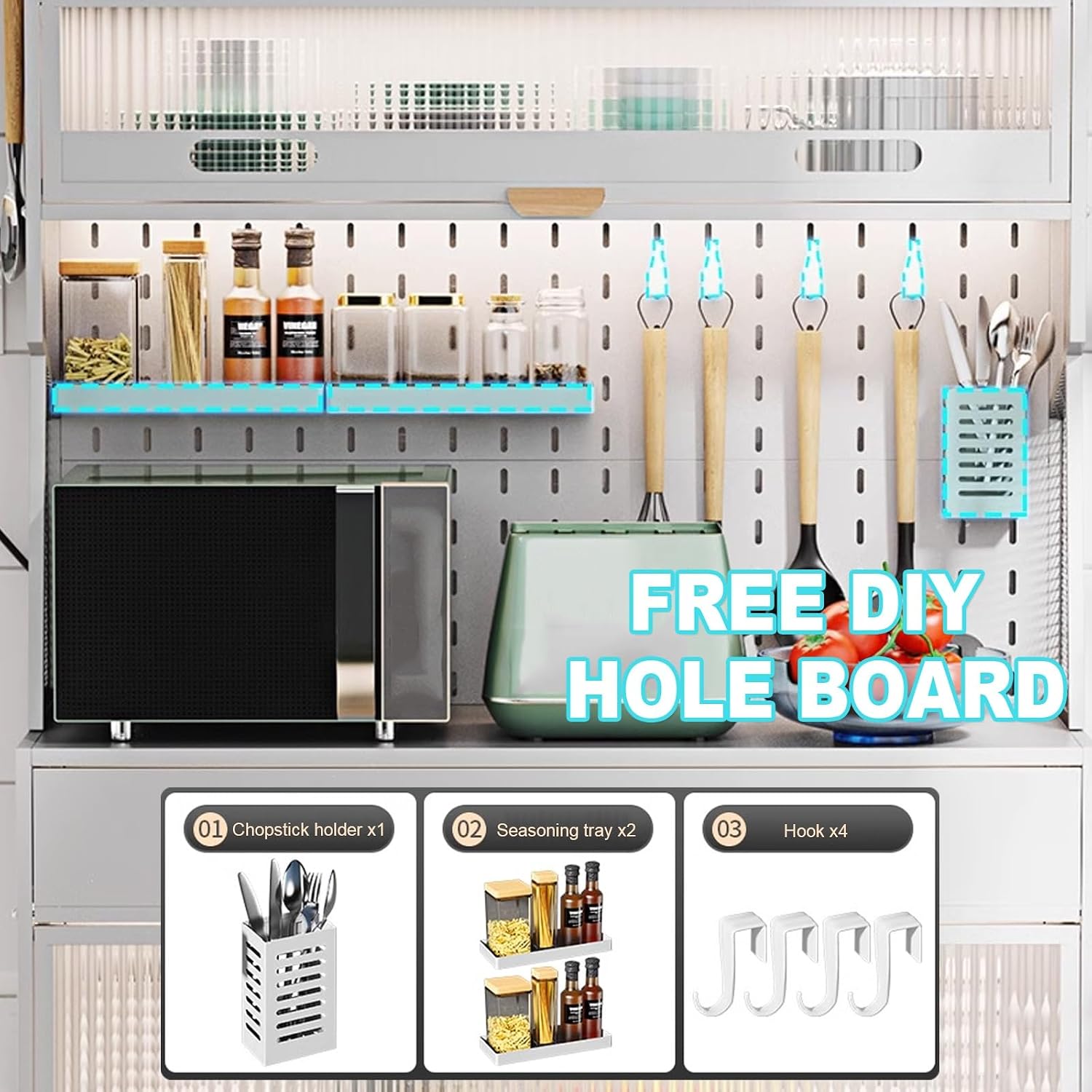 5-Tier Standing Kitchen Baker's Rack, 5 Tiers Storage Cabinet for Kitchen, with Drawers, for Kitchen Hutch, Home, Office, Pantry(Black-80Cm)