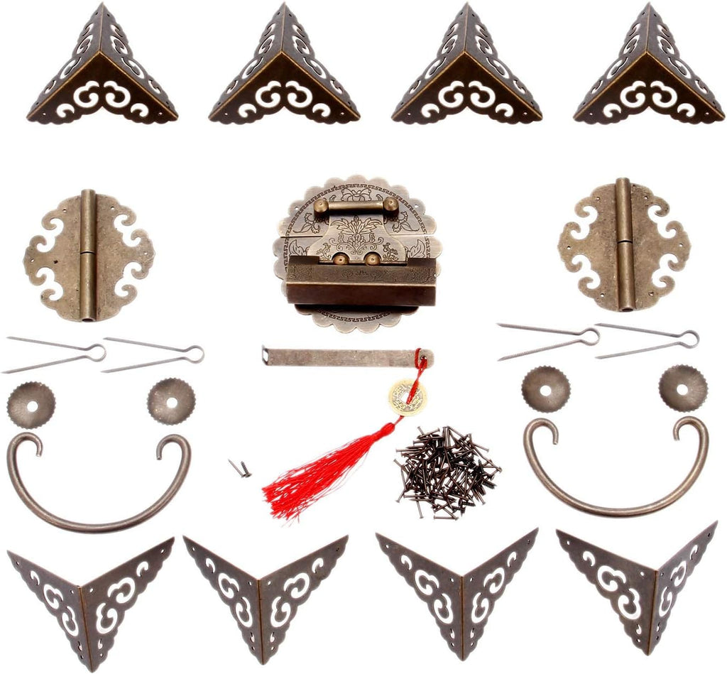 Hinges Heavy Duty Brass Chinese Decorative Hardware for Furniture Wooden Box Buckle Hasp Latch Lock Hinge Corner Protectors Handle Washers and Pins for Cabinets