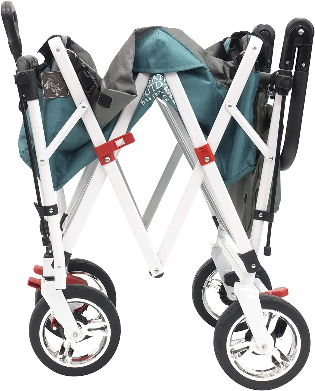 Creative Outdoor Distributor Push and Pull Double Stroller with Removable Canopy and Seat Belt Harnesses Collapsible Folding Garden Cart, Adjstable Handle, Beach Wagon