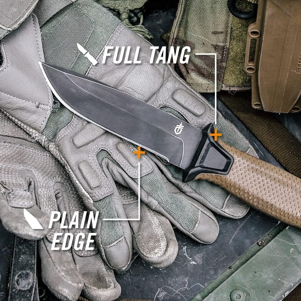 Gerber Gear StrongArm - Fixed-Blade Camping & Hunting Knife with Striking Pommel & Sheath - Premium Survival Gear - Made in USA - Coyote Brown, Serrated Edge