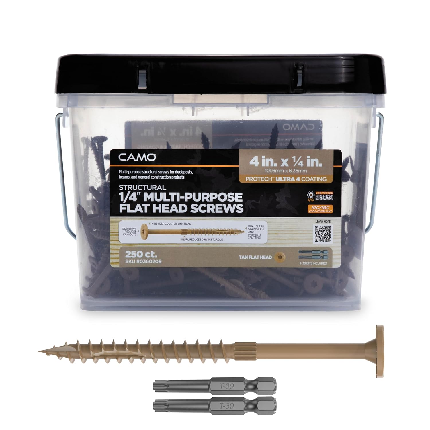 CAMO 1/4' Multi-Purpose Flat Head Structural Screw - 4' x 1/4' - 250 ct