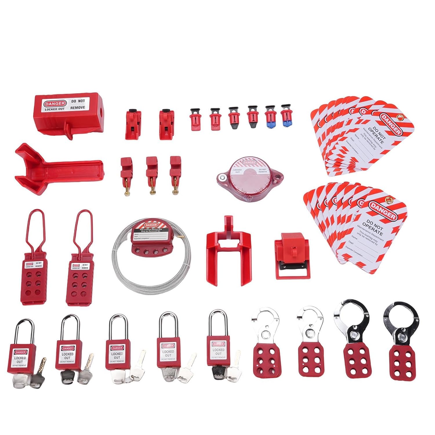 Electrical Lockout Tagout Kit, Universal Multi Pole Clamp On Circuit Breaker Lockout with Group Hasps and Loto Safety Padlock Set for Industry Electric Power