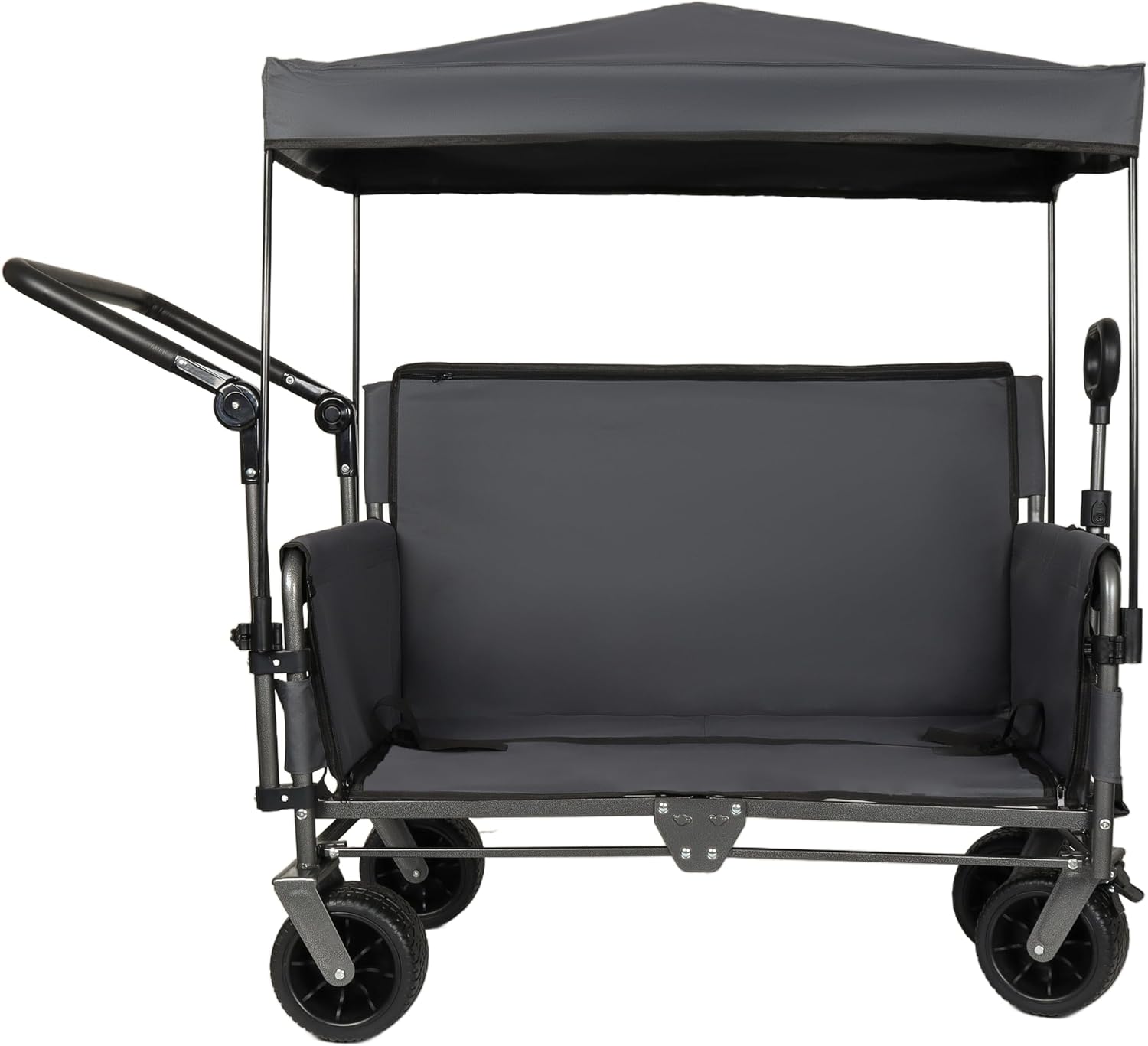 3-in-1 Folding Wagon Cart with Bench Seat & Canopy, 500lbs Heavy-Duty Capacity, All-Terrain 180L Storage Cart for Camping, Beach, Sports, Garden, Adjustable Handles, Easy Fold & Travel (Gray)