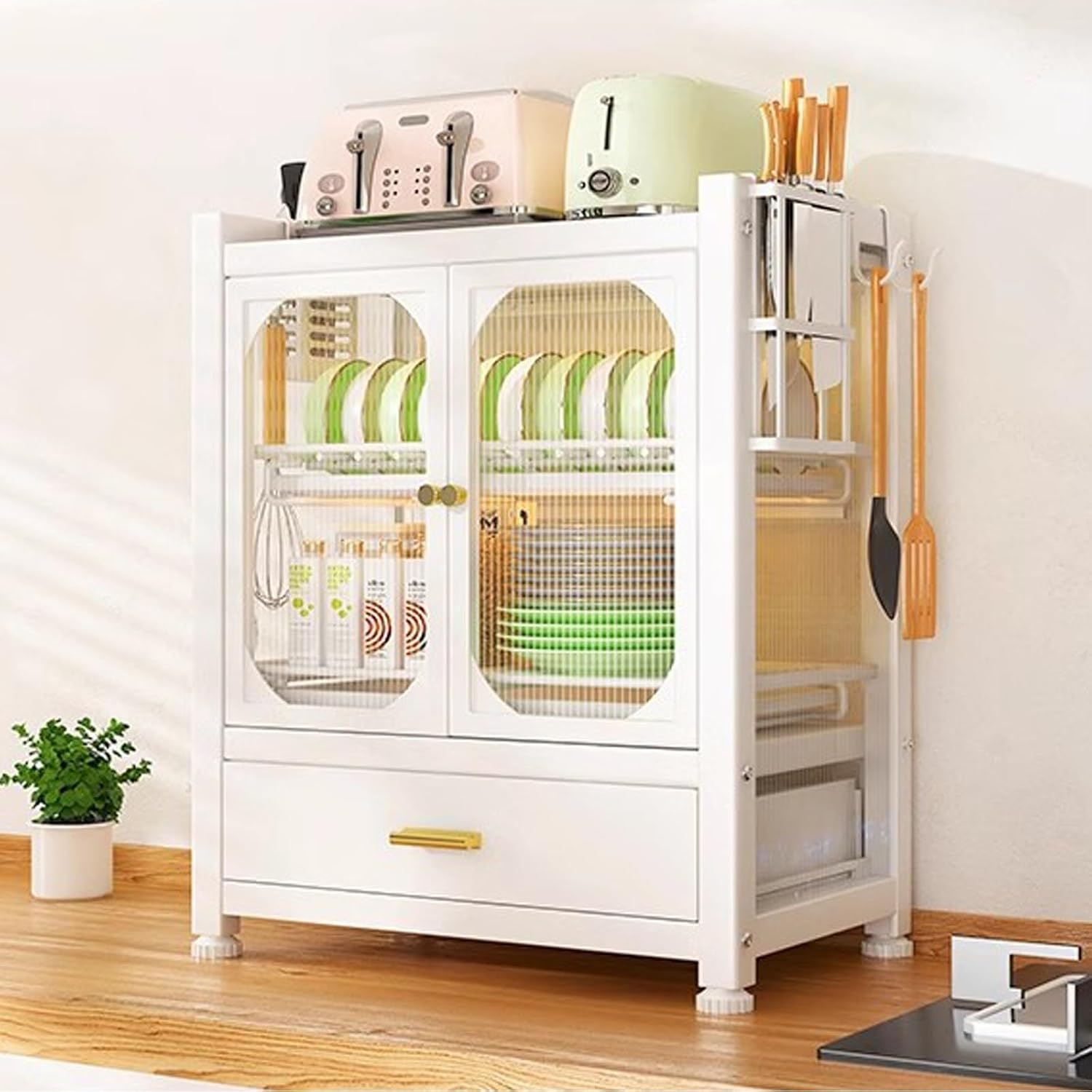 Microwave Stand, Bakers Rack with Storage, Dish Drying Rack, Kitchen Countertop with Drawers Dish Cabinet, Kitchen Storage Cabinet (Color : B)