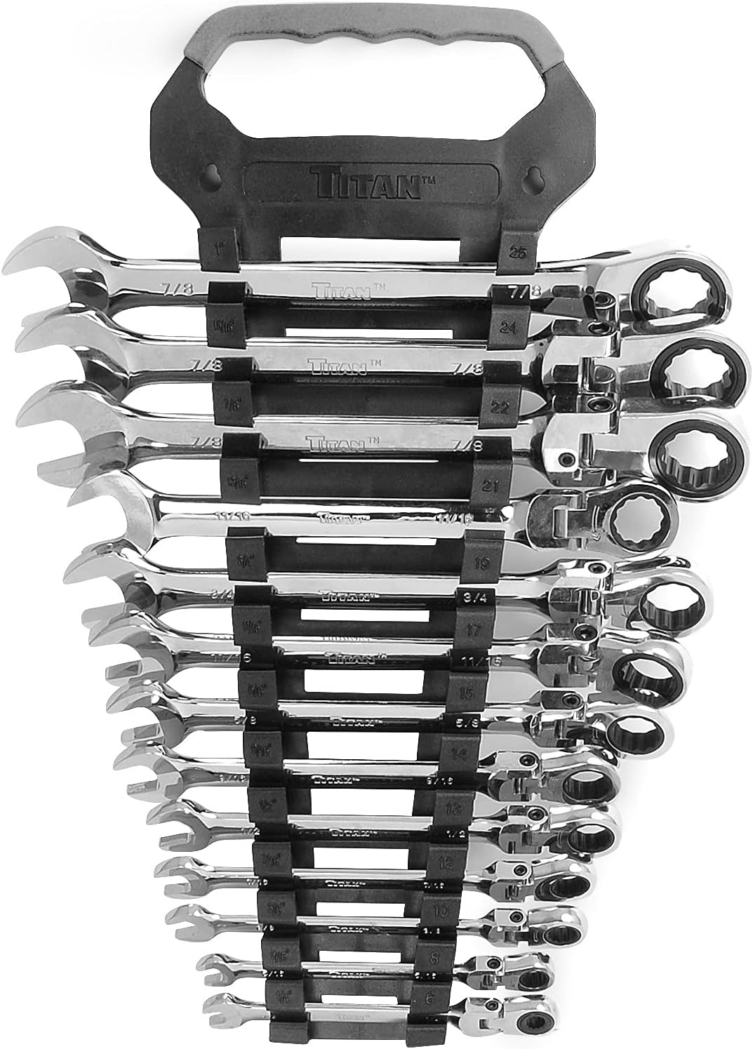 Titan 17366 13-Piece 12 Point 72 Tooth SAE Flex Head Ratcheting Combination Wrench Set