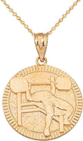 Certified 14k Gold Fitness Gym Barbell Bench Press Medal Pendant Necklace