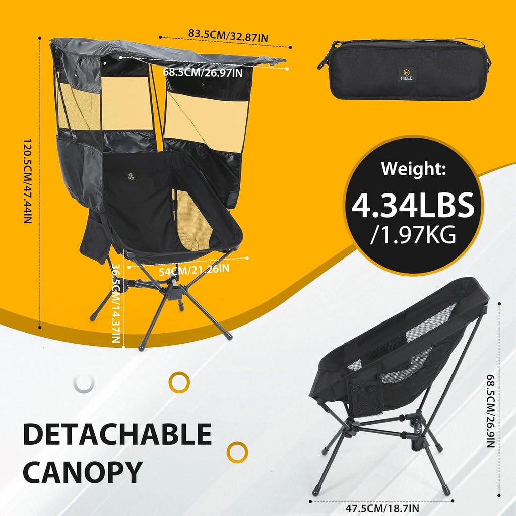 Nice C Camping Chair with Canopy, Compact Chair with Shade, Ultralight Umbrella Fishing Chairs, Portable Backpack Chairs, Lightweight, Travel, Picnic, Festival, Hiking, Sports (2 Pack Black)