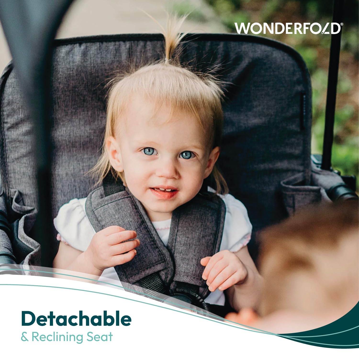 WonderFold W2 Elite Stroller Wagon - Foldable Wagon with Steel Frame - Adjustable Canopy & Push Handle - All-Terrain Wheels - for Babies, Toddlers & Kids - 2 Seater - Gray
