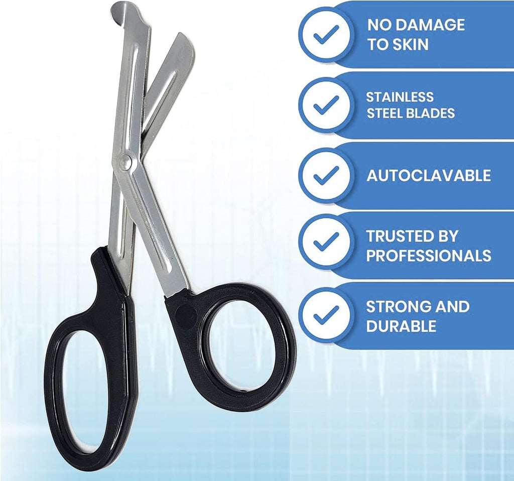 Set of 250 Trauma Shears Medical Supplies 7.25' for Paramedics Made of Stainless Steel Nurse Bandage Scissors Comes with Deep Serrations for Cutting Gauze, Tape, Clothing, Bandages, Straps - BLACK