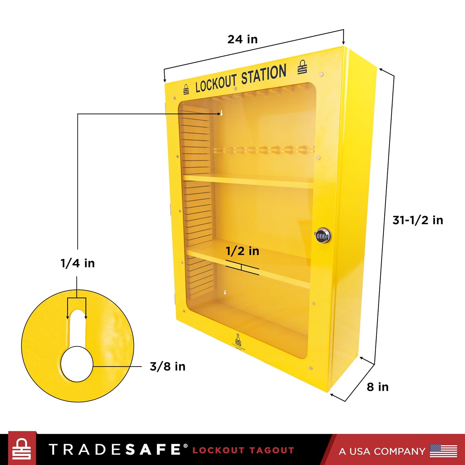 TRADESAFE Lockout Tagout Cabinet, Lock Out Tag Out Station Unfilled - No Loto Devices Included, Wall-Mountable Lockout Tagout Station Cabinet, Loto Box 24 x 8 x 31-1/2 inches