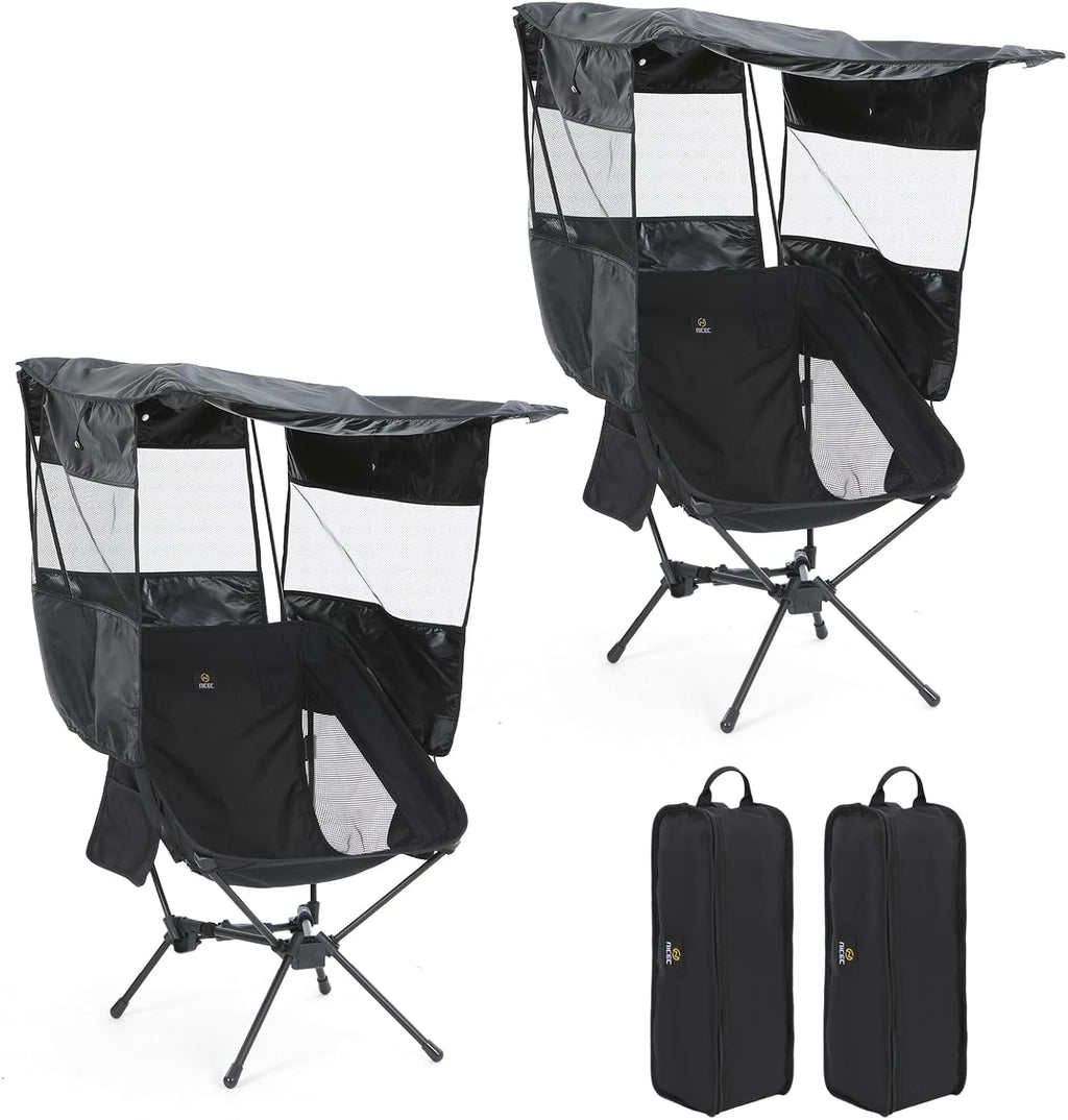 Nice C Camping Chair with Canopy, Compact Chair with Shade, Ultralight Umbrella Fishing Chairs, Portable Backpack Chairs, Lightweight, Travel, Picnic, Festival, Hiking, Sports (2 Pack Black)