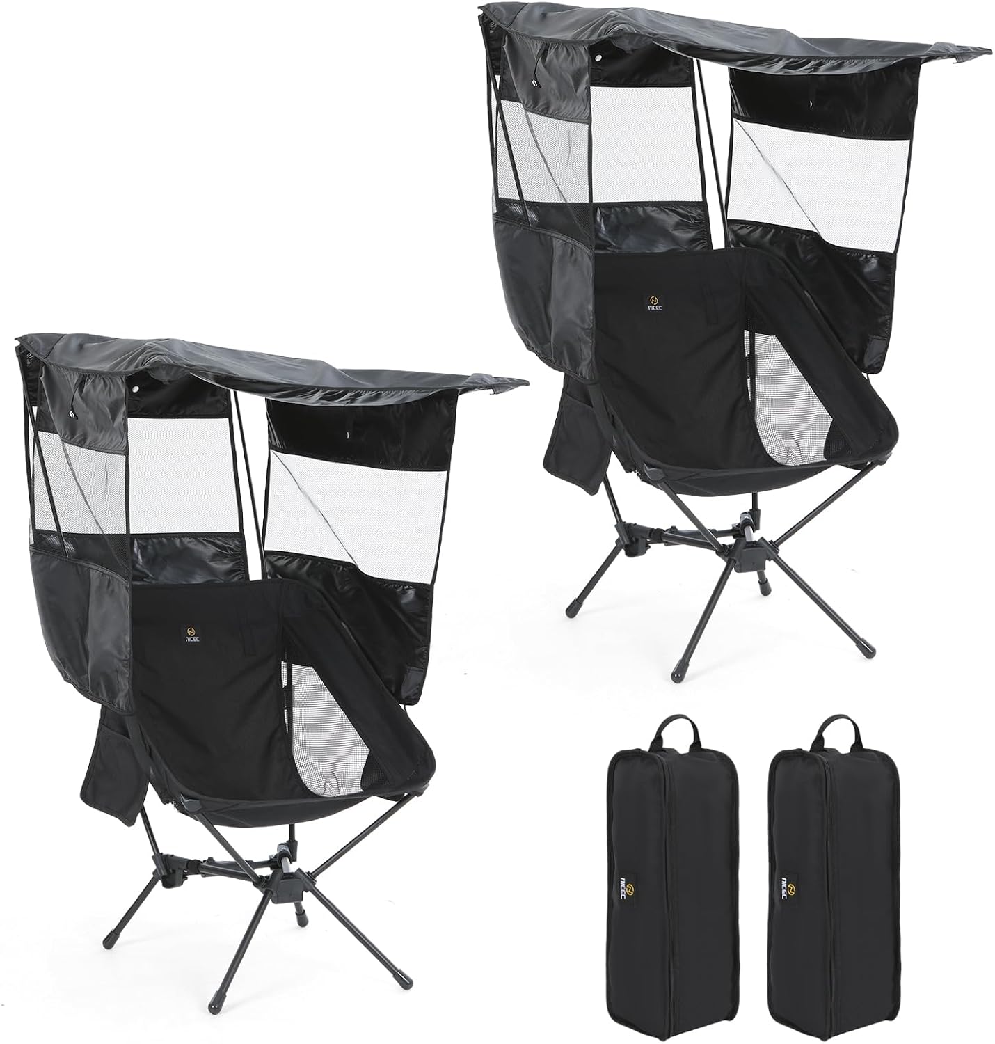Nice C Camping Chair with Canopy, Compact Chair with Shade, Ultralight Umbrella Fishing Chairs, Portable Backpack Chairs, Lightweight, Travel, Picnic, Festival, Hiking, Sports (2 Pack Black)