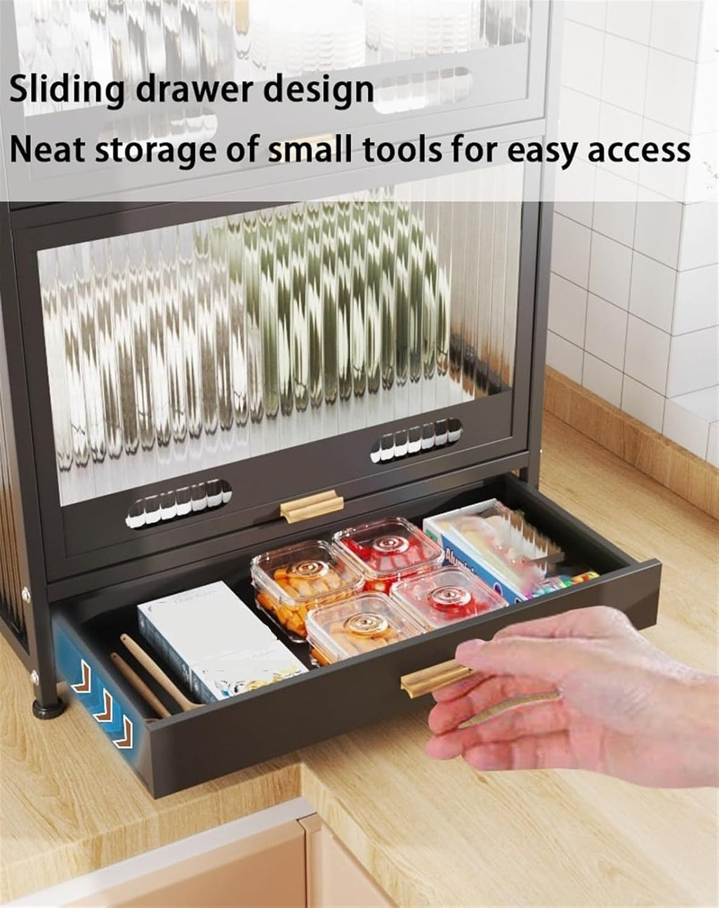 Kitchen Countertop Bakers Rack, Microwave Oven Stand, Countertop Dish Storage Cabinet with Drawers, for Kitchen, Dining Room, Living Room(Black,Medium)