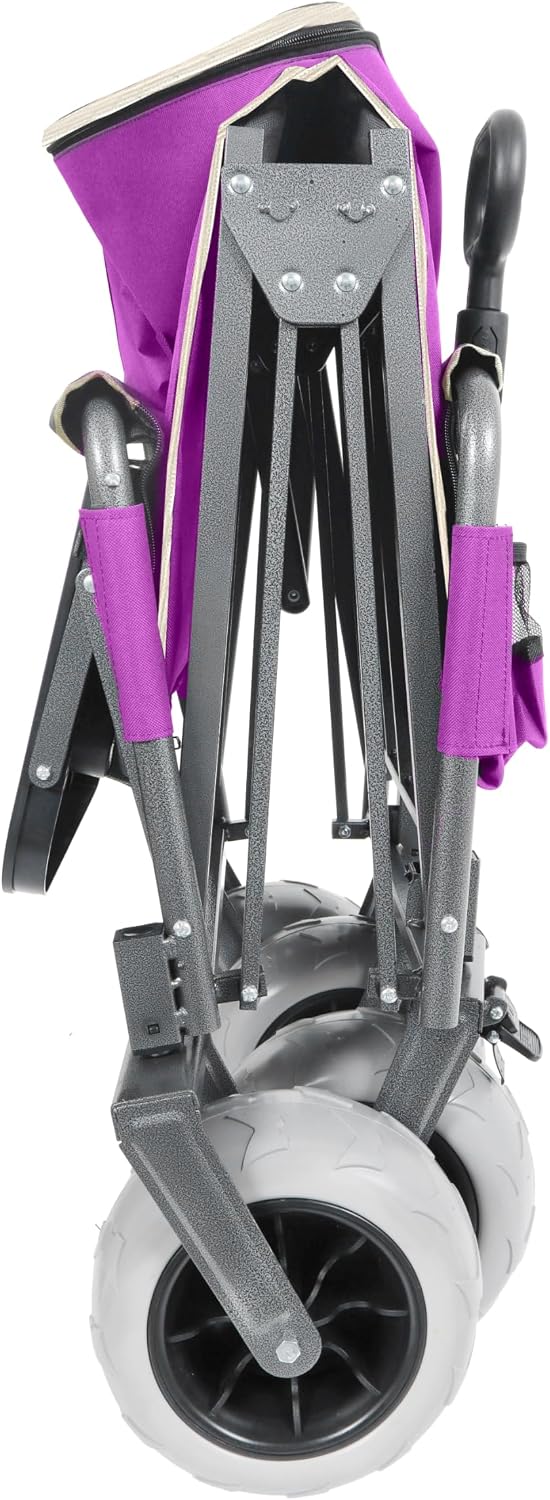 Convertible Folding Wagon Cart with Bench Seat & Rear Table, 500lbs Capacity Heavy-Duty 3-in-1 Collapsible Wagon for Camping, Garden & Outdoor Events (Purple)
