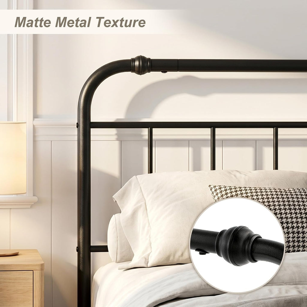 Full Size Metal Bed Frame, Vintage Iron-Art Headboard & Footboard, Heavy-Duty Iron Platform Bed (No Box Spring), Easy Assembly,Noise-Free Design, Matte Black