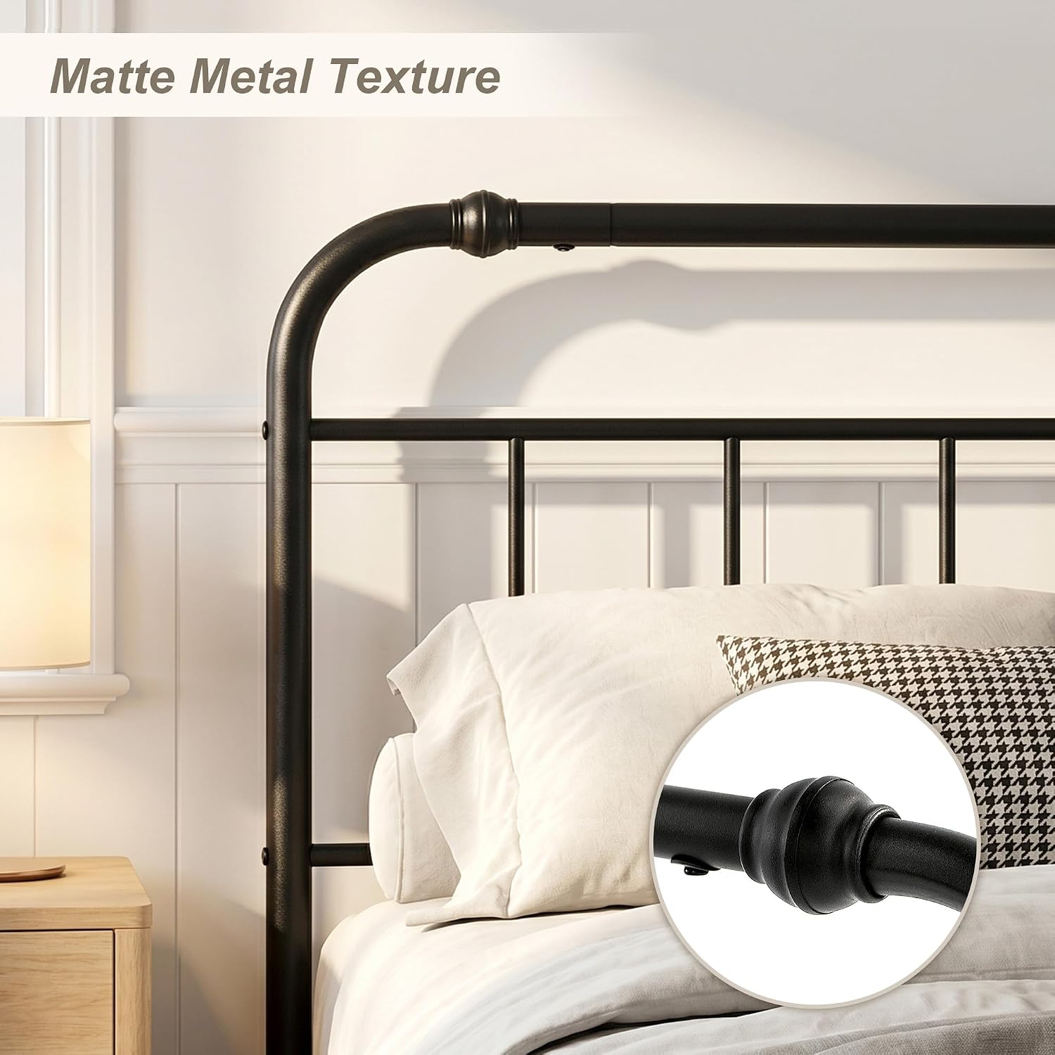 Full Size Metal Bed Frame, Vintage Iron-Art Headboard & Footboard, Heavy-Duty Iron Platform Bed (No Box Spring), Easy Assembly,Noise-Free Design, Matte Black