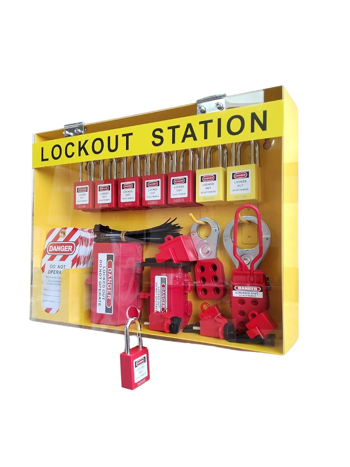 Lockout Tagout Station Safety Kit Electrical Loto Devices - OSHA Compliant Industrial Organizer | 14 Safety Locks, 2 Plug Locks, 5 Hasps, 40 Tags and Ties, 5 Circuit Breaker Lockouts - OSHA Compliance