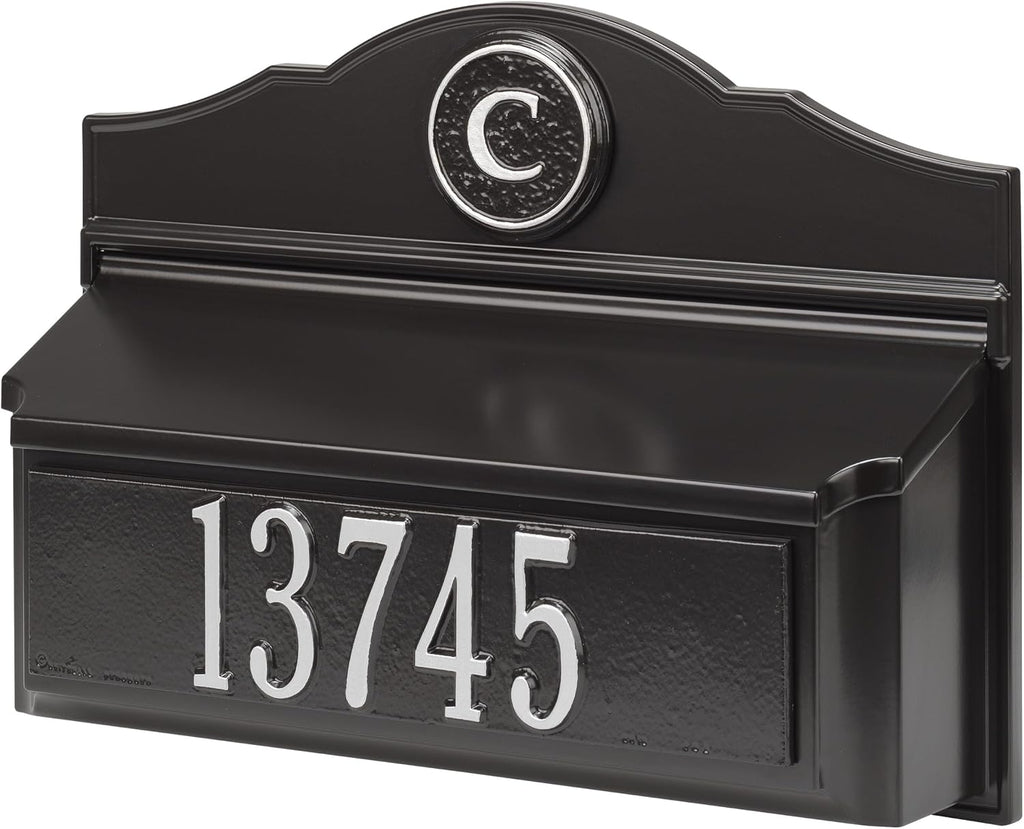Whitehall Colonial Mailbox with House Numbers, Personalized Address Plaque and Monogram, Wall Mount Mailbox for Outside
