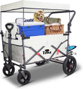 TMZ Collapsible Wagon with 2 Foldable Seats, Folding Cart with Removable Canopy, Heavy Duty Wagon 265LBS Load Capacity for Camping Garden Shopping (Beige)