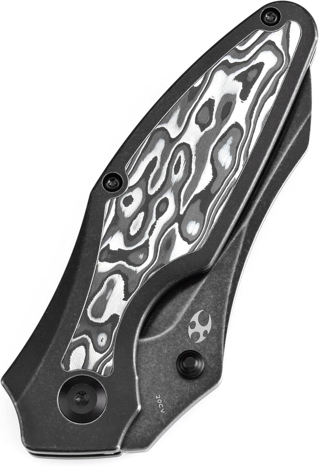 KANSEPT Baba Yaga Pocket Folding Knives for Men Women Camping Hiking Pocket Knife 3.06'' Blackwash CPM 20CV Blade with Titanium Black White Nebula Carbon Fiber Inlay Handle Everyday Carry K1074A3