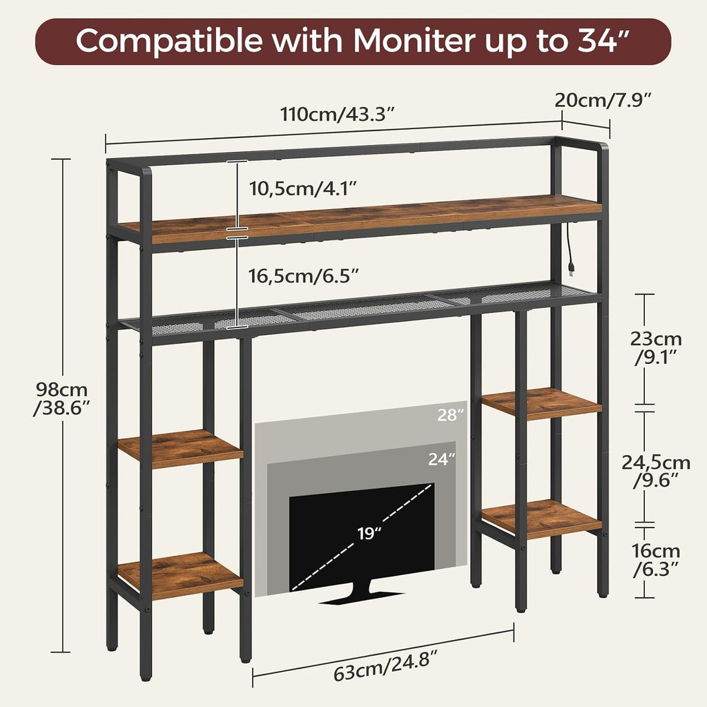 MAHANCRIS Printer Stand and Desktop Shelf Bundle, 3-Tier Industrial Printer Cart with Power Outlets and 2 USB Ports, Desktop Hutch with Adjustable Feet and Anti-Tip Kit,PTHR78E01-DSHR9801