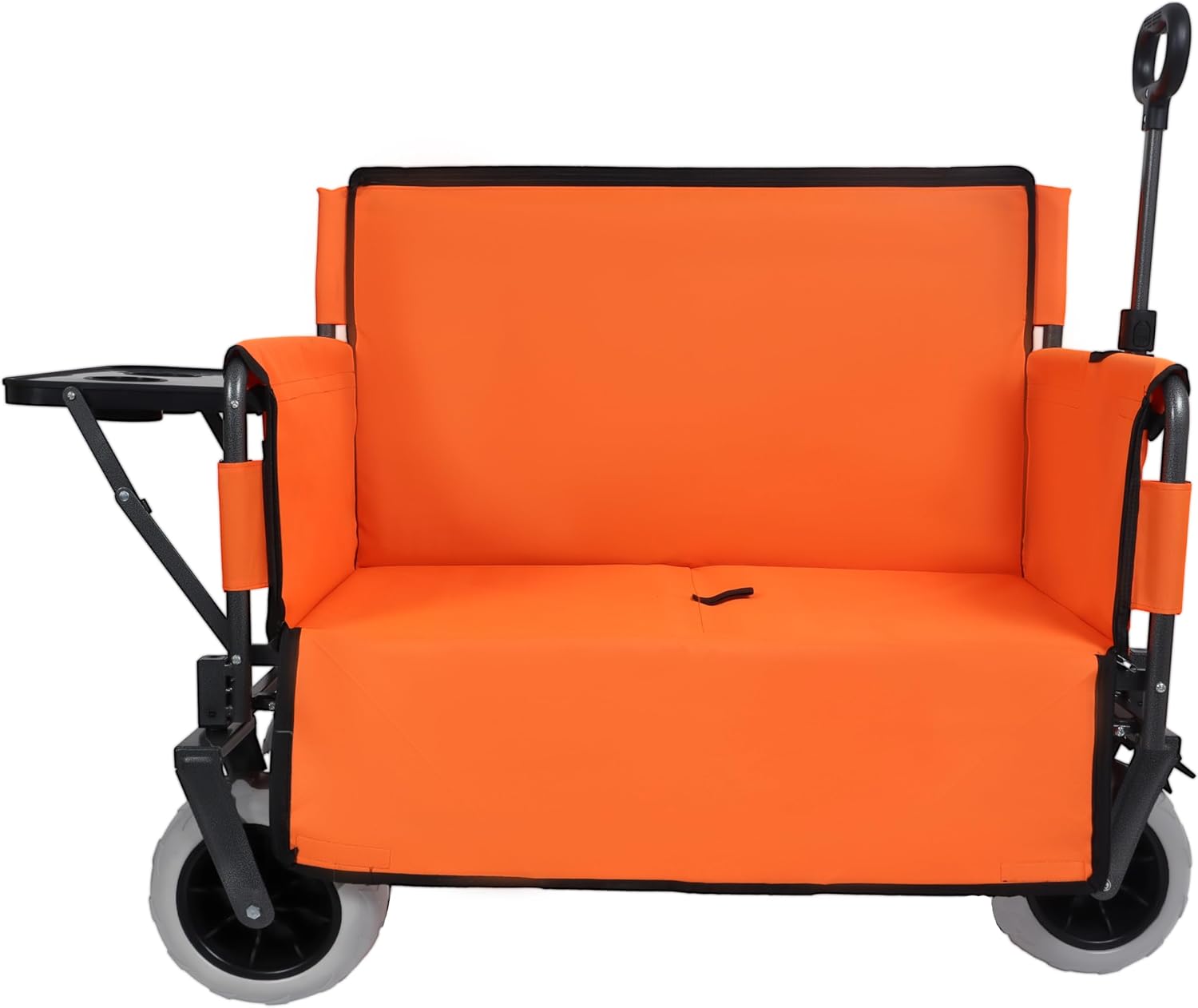 3-in-1 Heavy-Duty Folding Wagon with Bench Seat & Rear-Mounted Folding Tabletop – 500lbs Capacity, All-Terrain Beach Tires for Camping, Picnics, Outdoor Events (Orange)